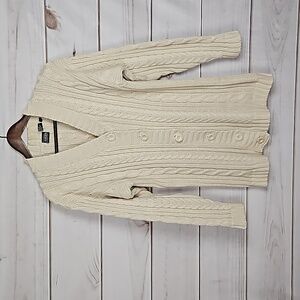 Boutique Europa Cream Chunky Cable Knit Cardigan Button Down - Size Small